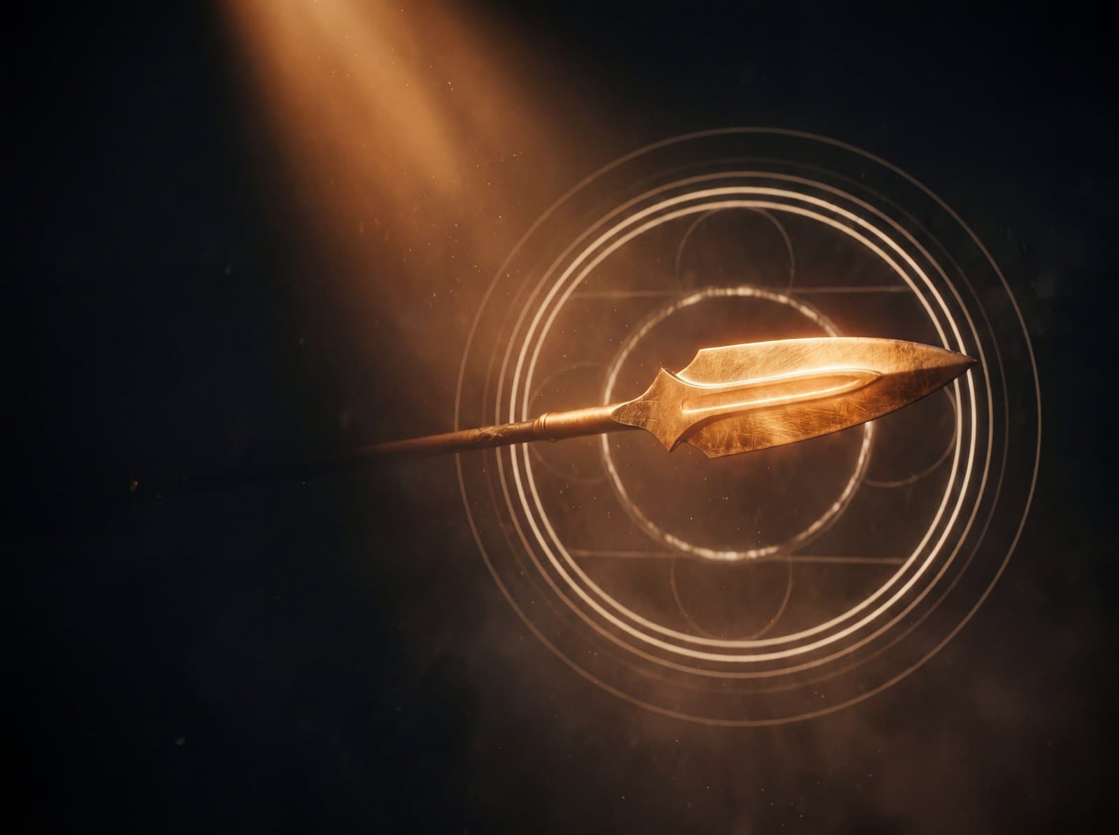Spiritual Weapon — a ceremonial spear in amber light
